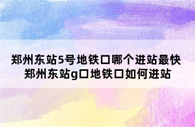 郑州东站5号地铁口哪个进站最快 郑州东站g口地铁口如何进站